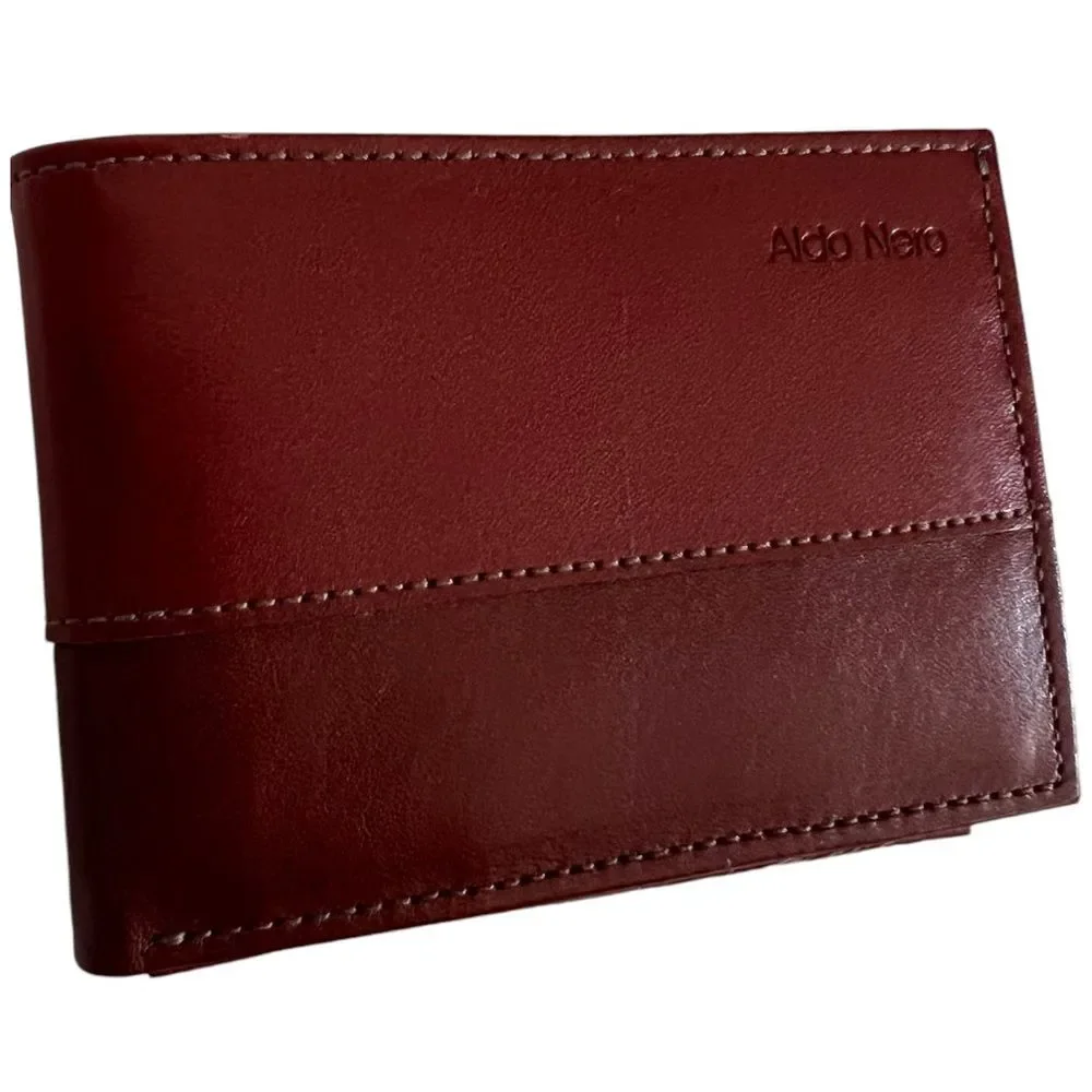 Men’s Leather Bifold Wallet by Aldo Nero  Gorgeous Bicolor Rich Dark Brown